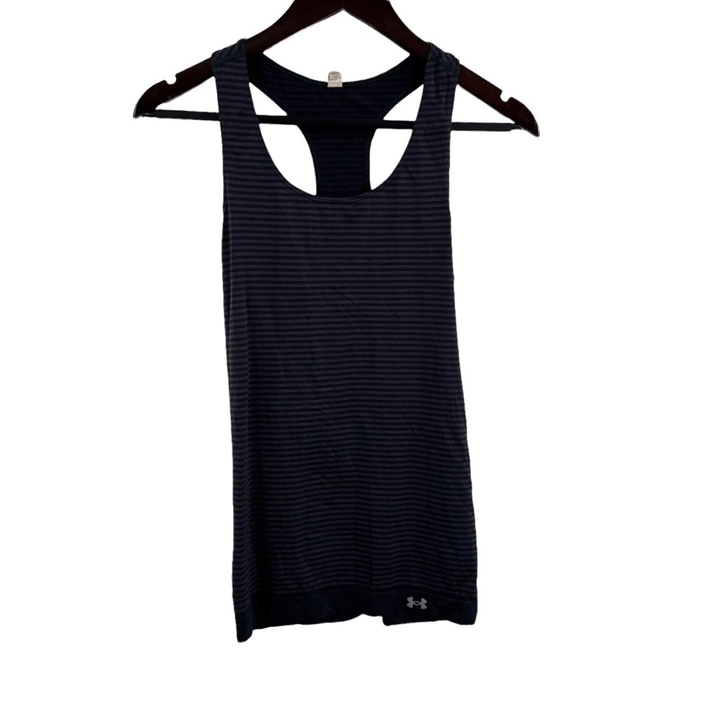 Under Armour Heat Gear Grey Black Stripe Racerback Tank Size M